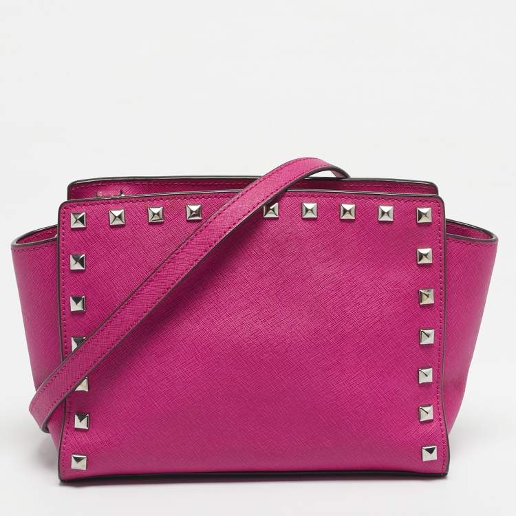 Pre Owned MICHAEL Michael Kors Fuchsia Leather Small Selma Crossbody Bag