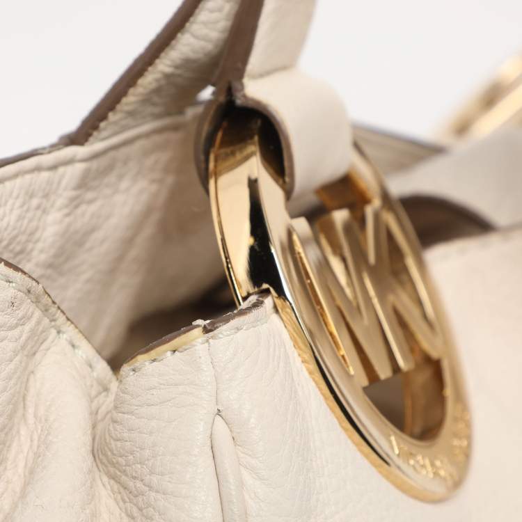 Pre Owned MICHAEL Michael Kors White Leather Fulton East West Tote