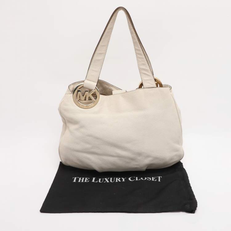 Pre Owned MICHAEL Michael Kors White Leather Fulton East West Tote