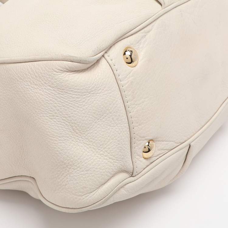 Pre Owned MICHAEL Michael Kors White Leather Fulton East West Tote