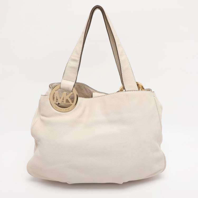 Pre Owned MICHAEL Michael Kors White Leather Fulton East West Tote