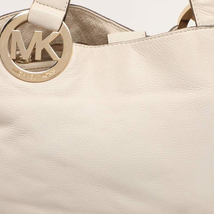 Pre Owned MICHAEL Michael Kors White Leather Fulton East West Tote