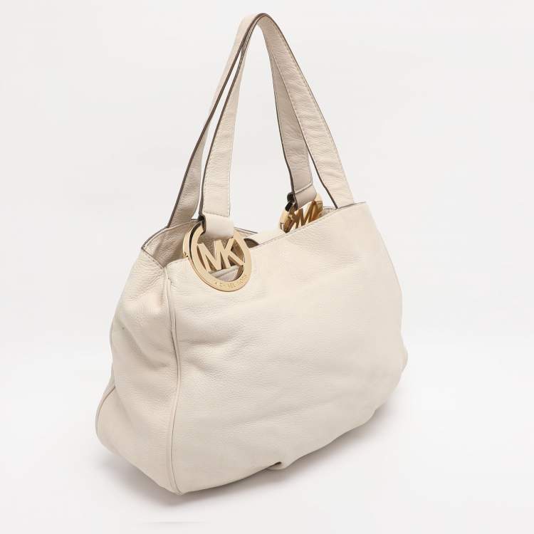 Pre Owned MICHAEL Michael Kors White Leather Fulton East West Tote