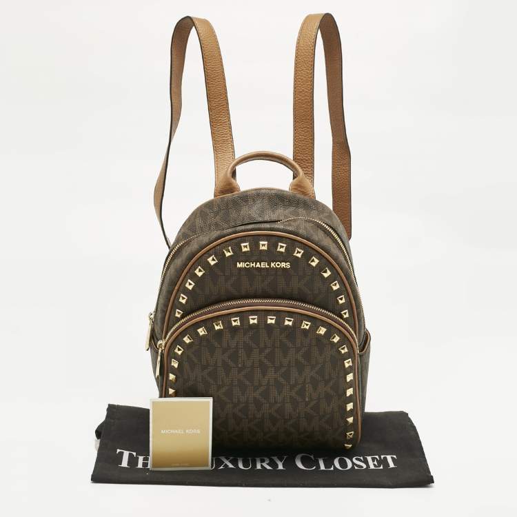 Pre Owned MICHAEL Michael Kors Brown Signature Coated Canvas Studded Abbey Backpack