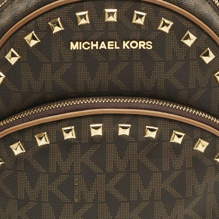 Pre Owned MICHAEL Michael Kors Brown Signature Coated Canvas Studded Abbey Backpack