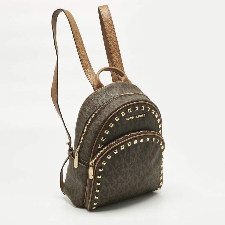 Pre Owned MICHAEL Michael Kors Brown Signature Coated Canvas Studded Abbey Backpack