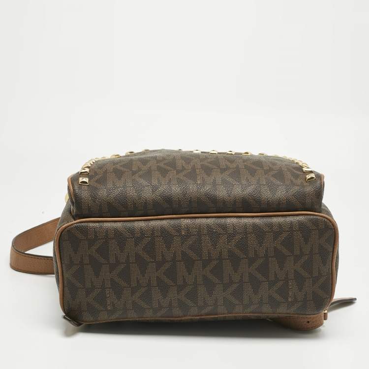 Pre Owned MICHAEL Michael Kors Brown Signature Coated Canvas Studded Abbey Backpack