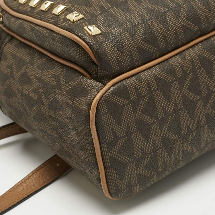 Pre Owned MICHAEL Michael Kors Brown Signature Coated Canvas Studded Abbey Backpack