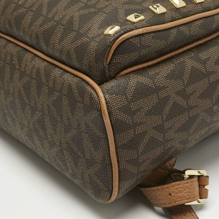 Pre Owned MICHAEL Michael Kors Brown Signature Coated Canvas Studded Abbey Backpack
