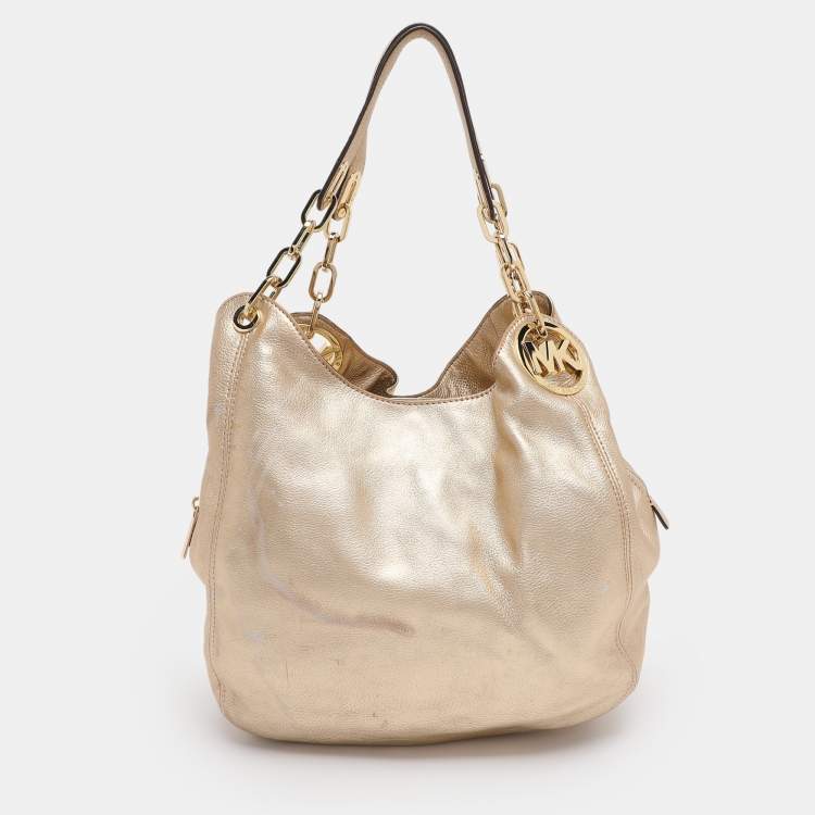 Pre Owned Michael Michael Kors Gold Leather Fulton Hobo