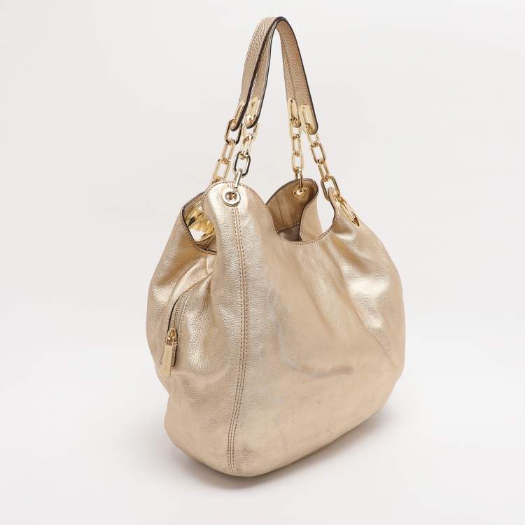 Pre Owned Michael Michael Kors Gold Leather Fulton Hobo