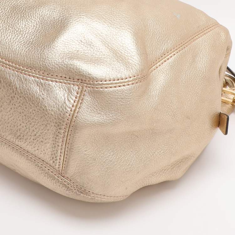 Pre Owned Michael Michael Kors Gold Leather Fulton Hobo