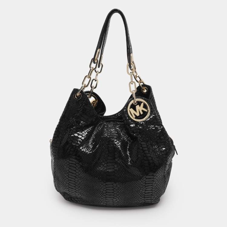 Pre Owned MICHAEL Michael Kors Black Python Effect Leather Fulton Hobo