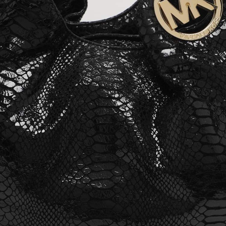 Pre Owned MICHAEL Michael Kors Black Python Effect Leather Fulton Hobo