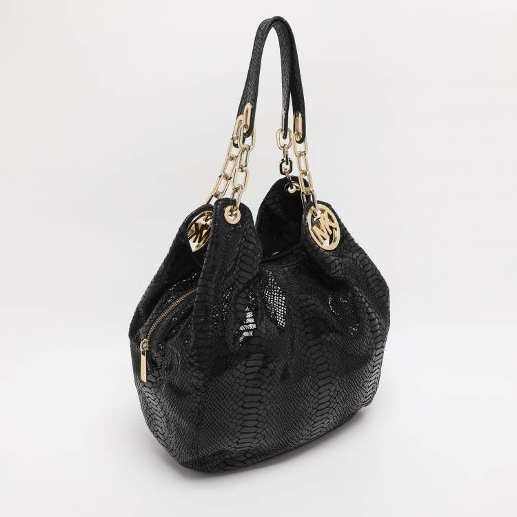 Pre Owned MICHAEL Michael Kors Black Python Effect Leather Fulton Hobo