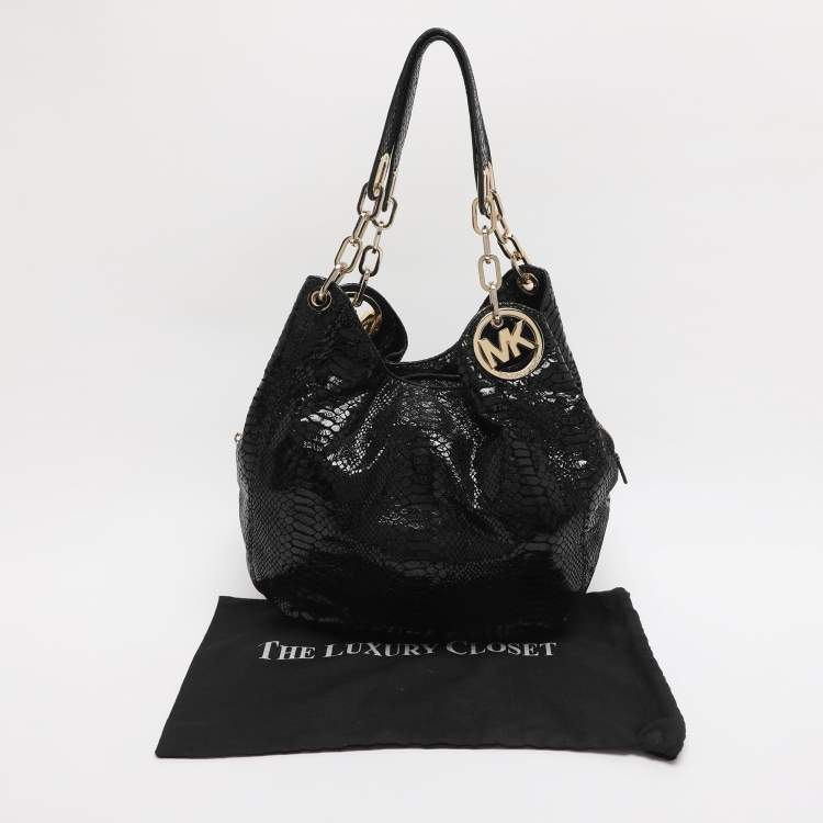 Pre Owned MICHAEL Michael Kors Black Python Effect Leather Fulton Hobo