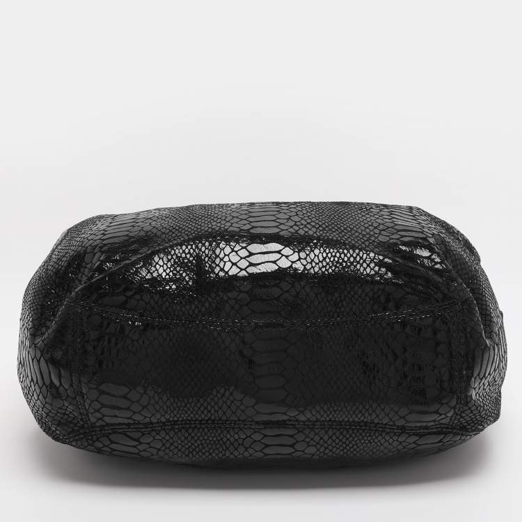 Pre Owned MICHAEL Michael Kors Black Python Effect Leather Fulton Hobo