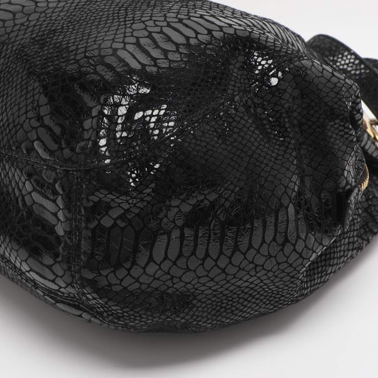 Pre Owned MICHAEL Michael Kors Black Python Effect Leather Fulton Hobo