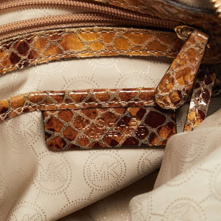 Pre Owned MICHAEL Michael Kors Brown Suede Python Effect Lillie Hobo