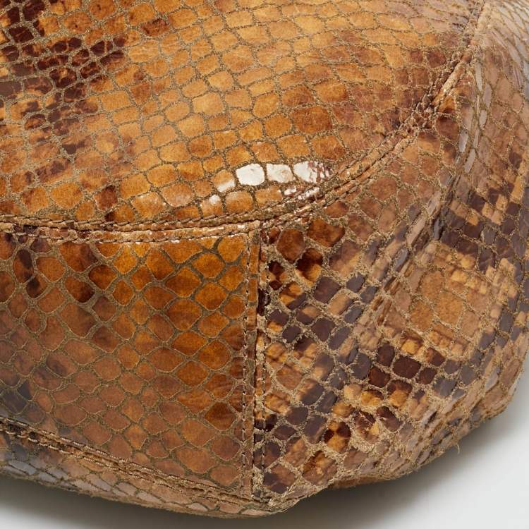 Pre Owned MICHAEL Michael Kors Brown Suede Python Effect Lillie Hobo