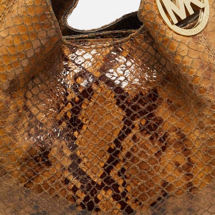 Pre Owned MICHAEL Michael Kors Brown Suede Python Effect Lillie Hobo