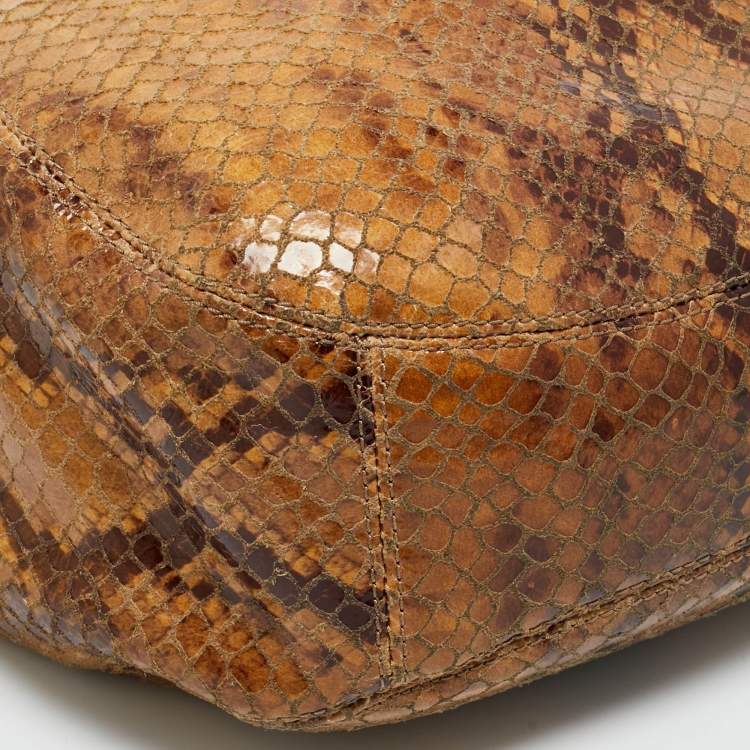 Pre Owned MICHAEL Michael Kors Brown Suede Python Effect Lillie Hobo