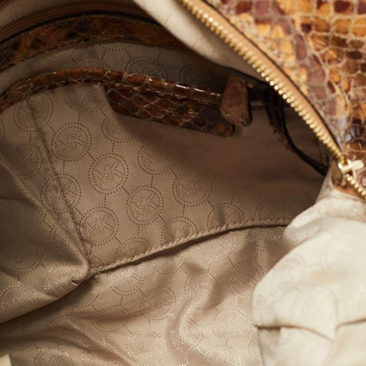 Pre Owned MICHAEL Michael Kors Brown Suede Python Effect Lillie Hobo