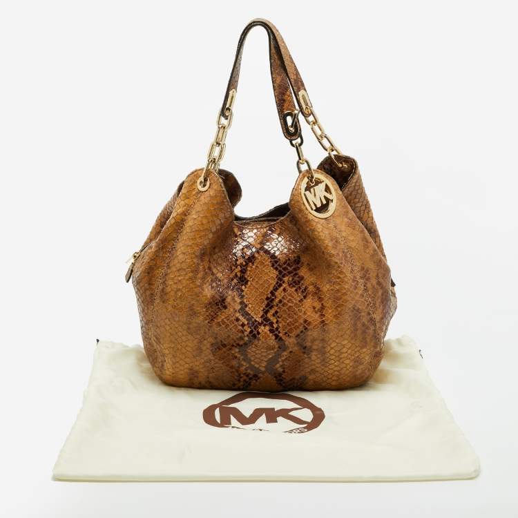 Pre Owned MICHAEL Michael Kors Brown Suede Python Effect Lillie Hobo