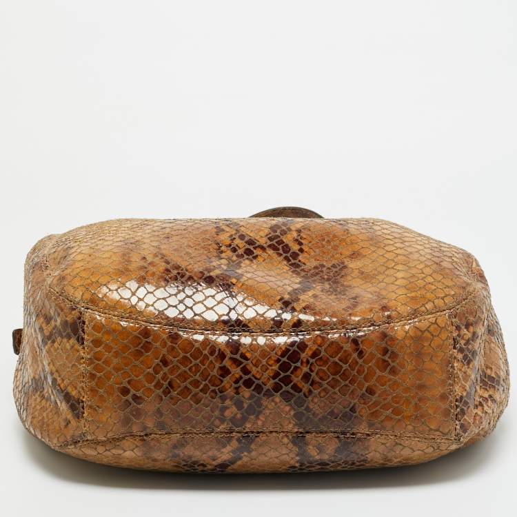 Pre Owned MICHAEL Michael Kors Brown Suede Python Effect Lillie Hobo