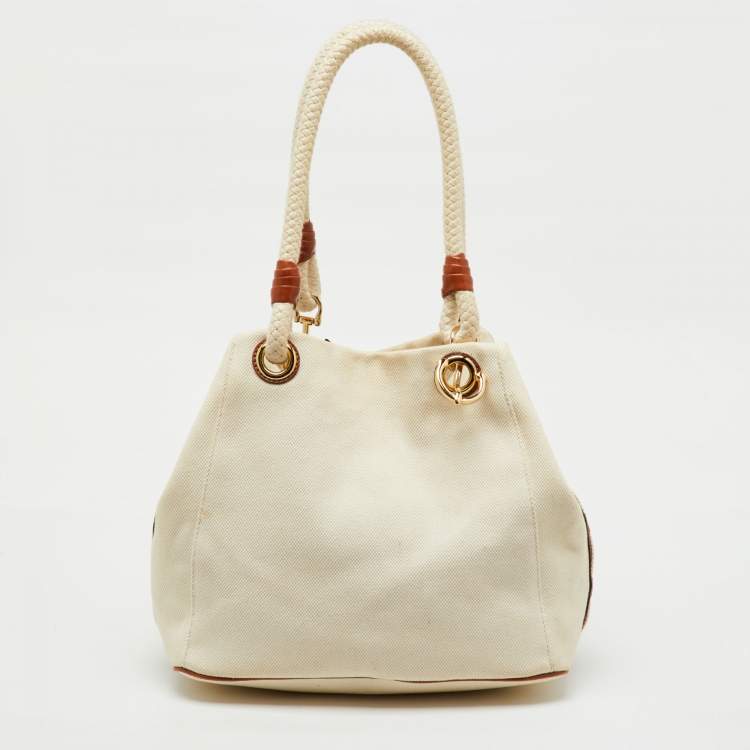 Pre Owned MICHAEL Michael Kors Off White Canvas Marina Anchor Rope Tote
