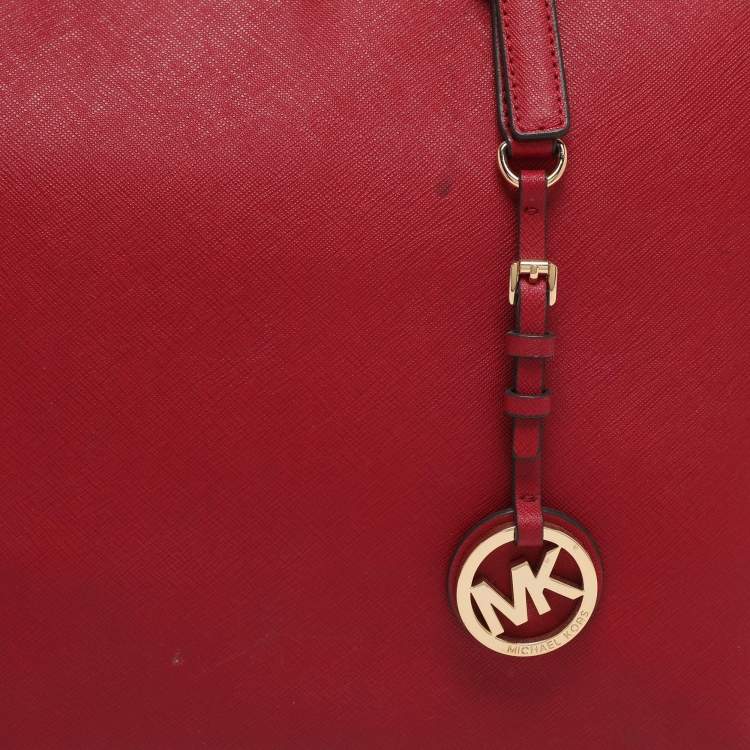 Pre Owned MICHAEL Michael Kors Red Saffiano Leather Large Jet Set Travel Tote