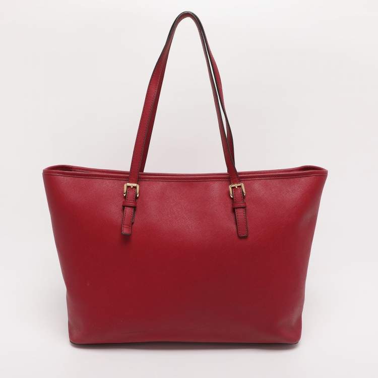 Pre Owned MICHAEL Michael Kors Red Saffiano Leather Large Jet Set Travel Tote