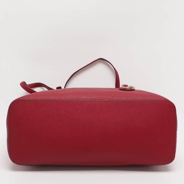 Pre Owned MICHAEL Michael Kors Red Saffiano Leather Large Jet Set Travel Tote