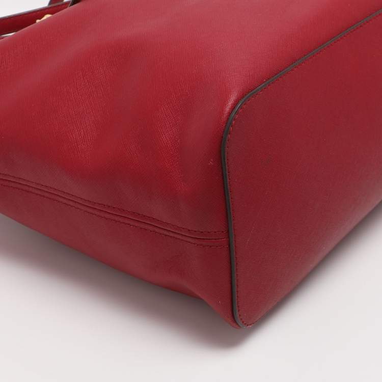 Pre Owned MICHAEL Michael Kors Red Saffiano Leather Large Jet Set Travel Tote