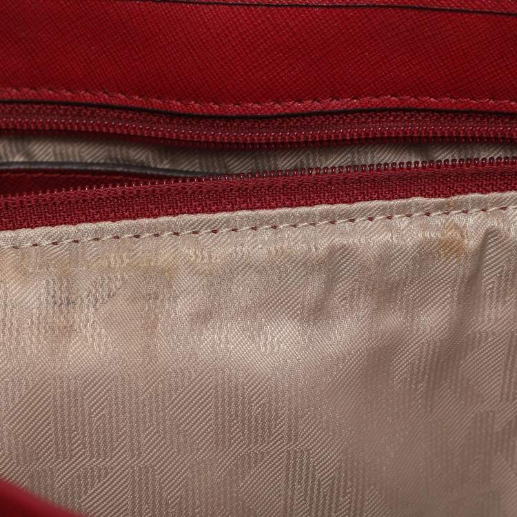 Pre Owned MICHAEL Michael Kors Red Saffiano Leather Large Jet Set Travel Tote