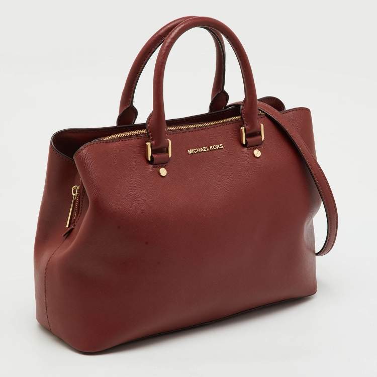 Pre Owned MICHAEL Michael Kors Brown Saffiano Leather Medium Savannah Satchel