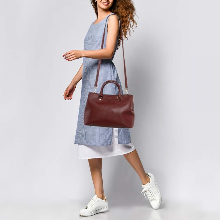 Pre Owned MICHAEL Michael Kors Brown Saffiano Leather Medium Savannah Satchel