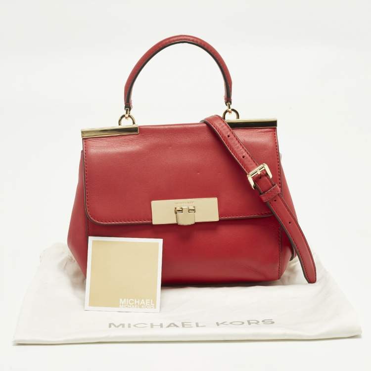Pre Owned MICHAEL Michael Kors Marlow Small Red Leather Top Handle Bag