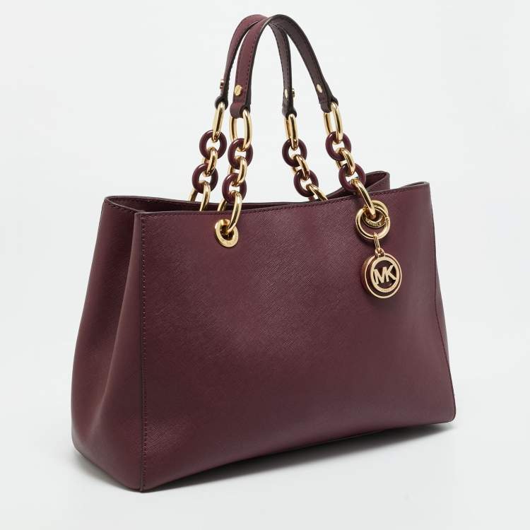 مملوكة مسبقًا MICHAEL Michael Kors Cynthia Medium Burgundy Leather Tote