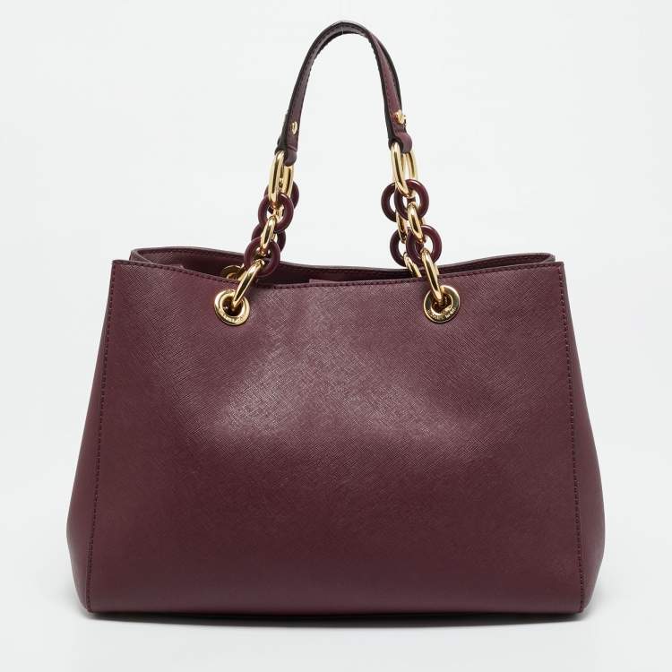 مملوكة مسبقًا MICHAEL Michael Kors Cynthia Medium Burgundy Leather Tote