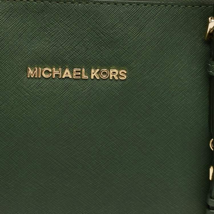 Pre Owned MICHAEL Michael Kors Green Leather Jet Set Top Zip Tote