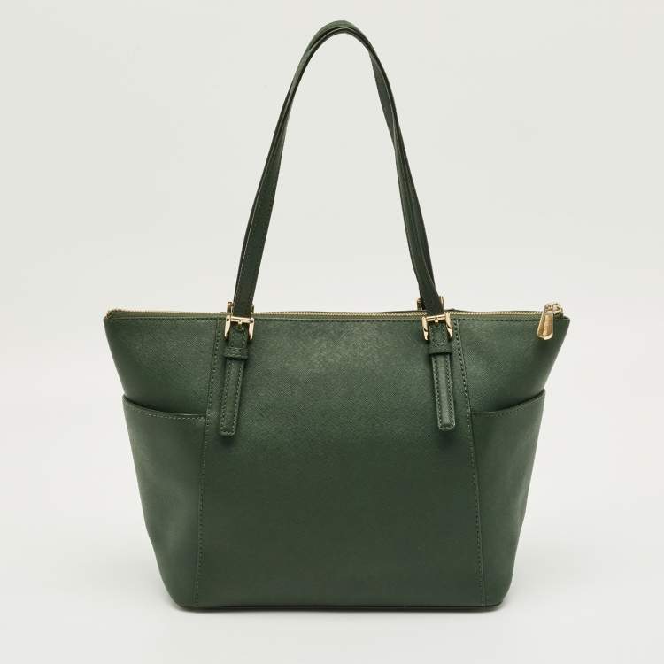 Pre Owned MICHAEL Michael Kors Green Leather Jet Set Top Zip Tote