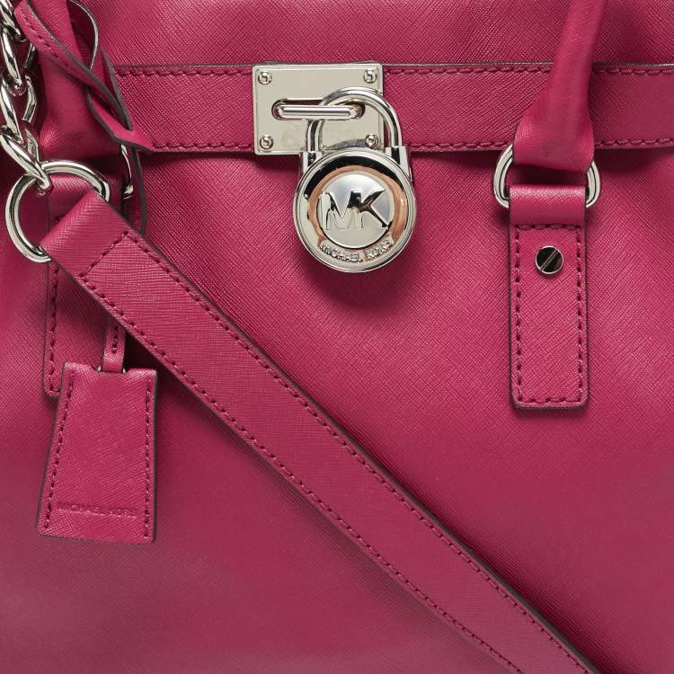 Pre Owned حقيبة يد مايكل مايكل كورس نورث ساوث كبيرة جلد أرجوانية هاملتون