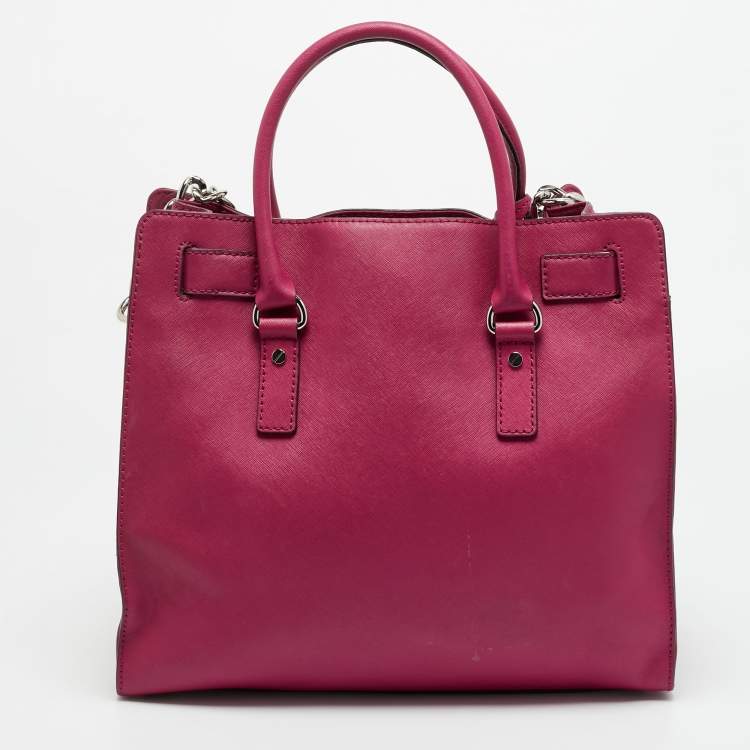 Pre Owned حقيبة يد مايكل مايكل كورس نورث ساوث كبيرة جلد أرجوانية هاملتون