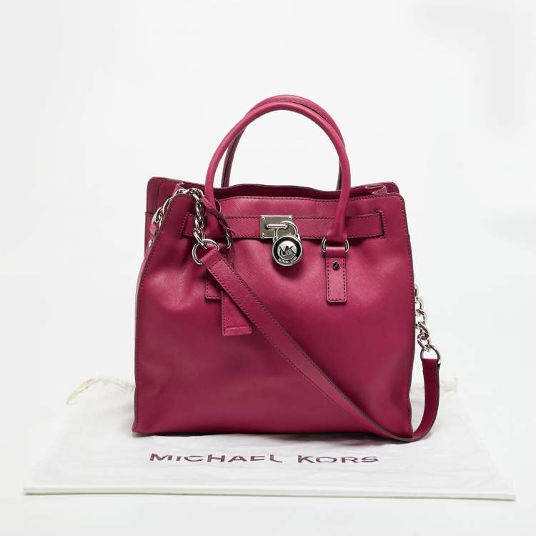 Pre Owned حقيبة يد مايكل مايكل كورس نورث ساوث كبيرة جلد أرجوانية هاملتون