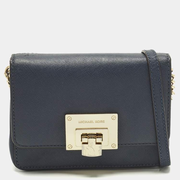Pre Owned MICHAEL Michael Kors Tina Navy Blue Leather Crossbody Bag