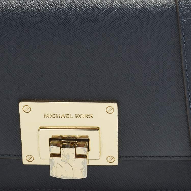 Pre Owned MICHAEL Michael Kors Tina Navy Blue Leather Crossbody Bag