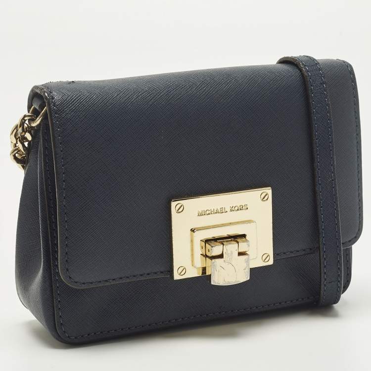 Pre Owned MICHAEL Michael Kors Tina Navy Blue Leather Crossbody Bag