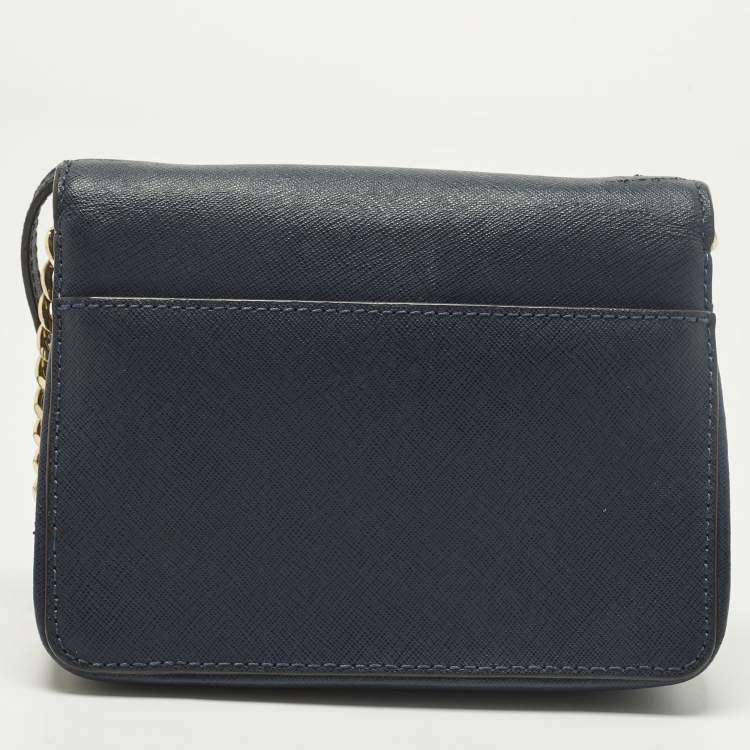 Pre Owned MICHAEL Michael Kors Tina Navy Blue Leather Crossbody Bag