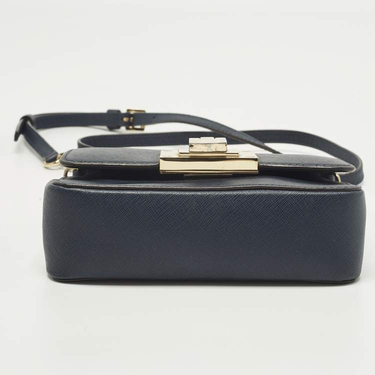 Pre Owned MICHAEL Michael Kors Tina Navy Blue Leather Crossbody Bag